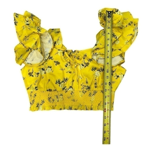 Alice + Olivia Yellow Floral Cropped Ruffle sleeve Top Sz M $350 - Picture 9 of 14